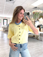 Butter Yellow Button Front Puff Sleeve Top - Anderson Ave boutique