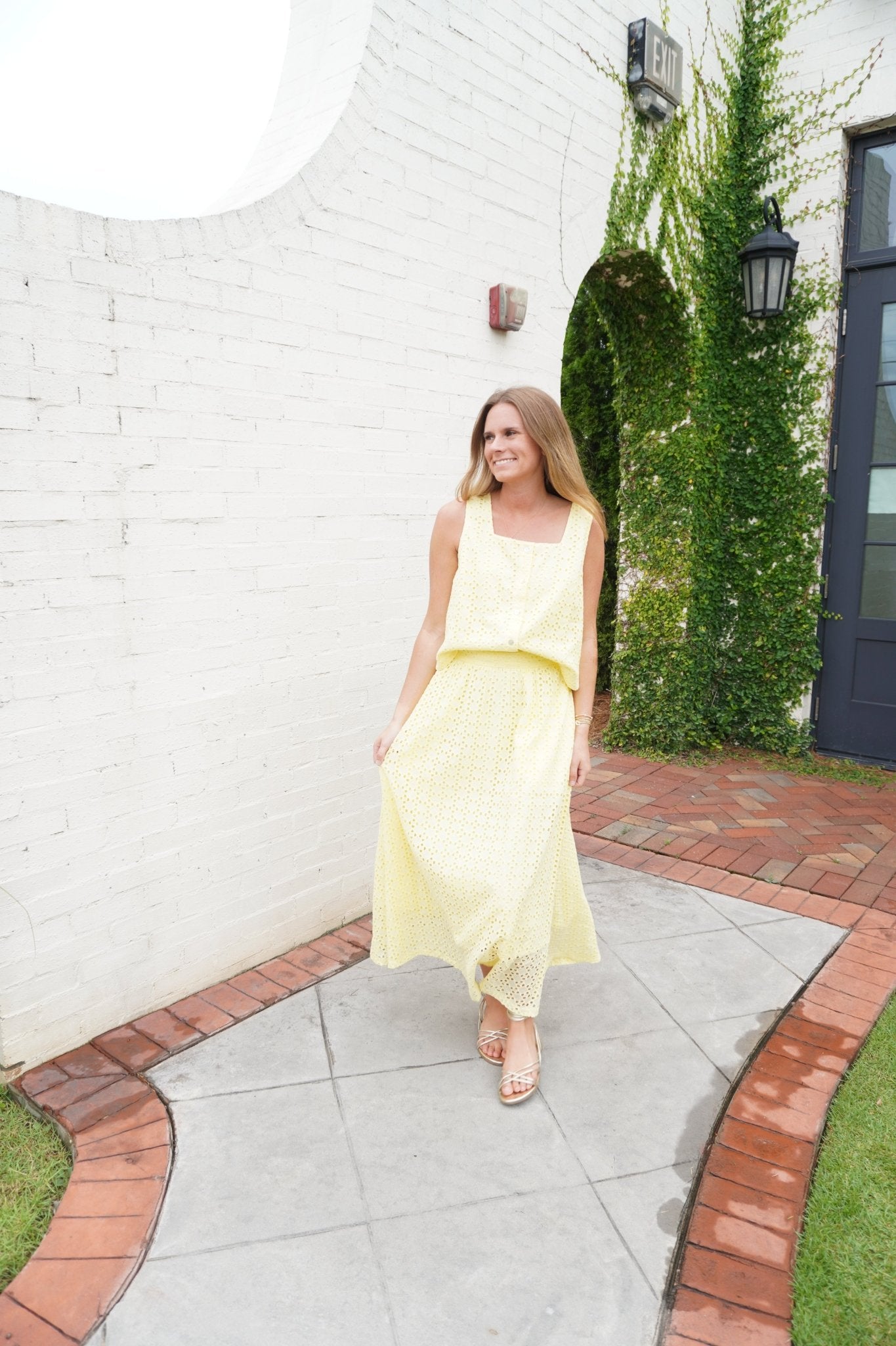 Butter Yellow Eyelet Midi Skirt - Anderson Ave boutique