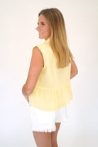 Butter Yellow Lace Trim Sleeveless Peplum Blouse - Anderson Ave boutique