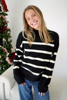 Camden Striped Crewneck Sweater - Black & Ivory - Anderson Ave boutique