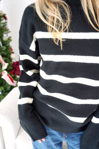 Camden Striped Crewneck Sweater - Black & Ivory - Anderson Ave boutique