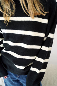 Camden Striped Crewneck Sweater - Black & Ivory - Anderson Ave boutique