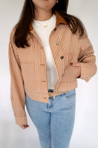 Carmel Striped Cropped Barn Jacket with Corduroy Collar - Anderson Ave boutique