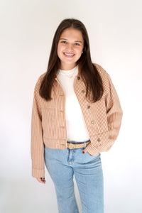 Carmel Striped Cropped Barn Jacket with Corduroy Collar - Anderson Ave boutique