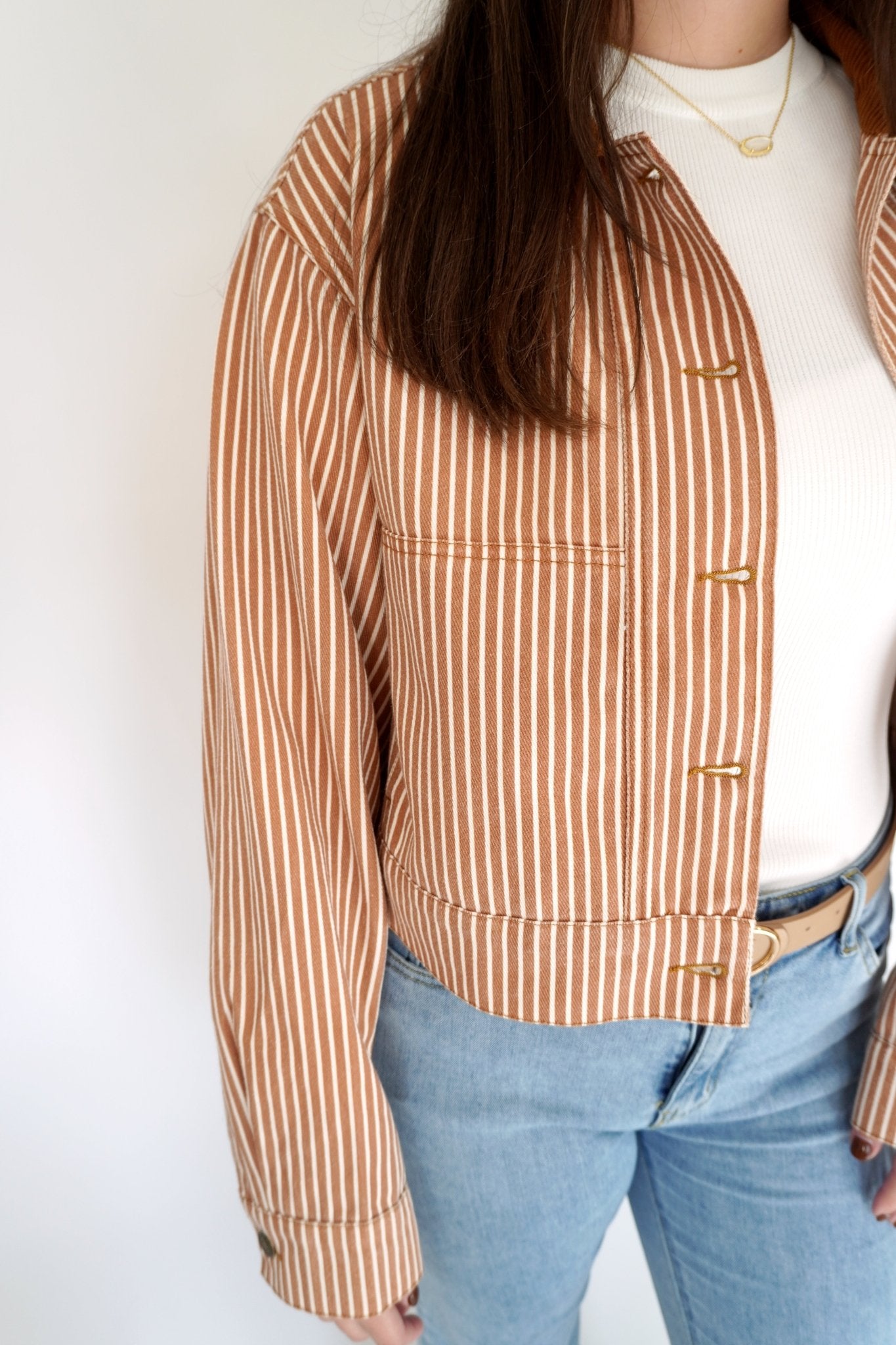 Carmel Striped Cropped Barn Jacket with Corduroy Collar - Anderson Ave boutique