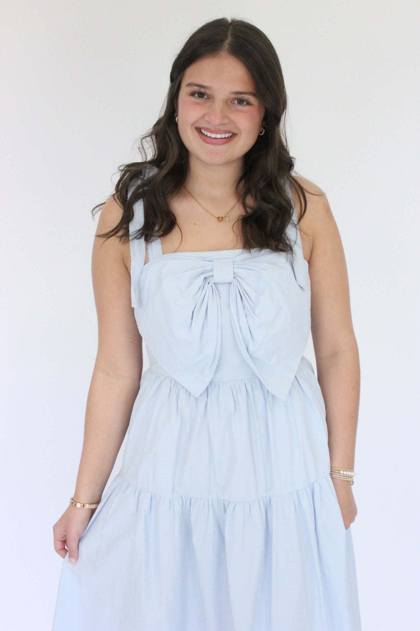 Carolina Breeze Bow Midi Dress - Blue - Anderson Ave boutique