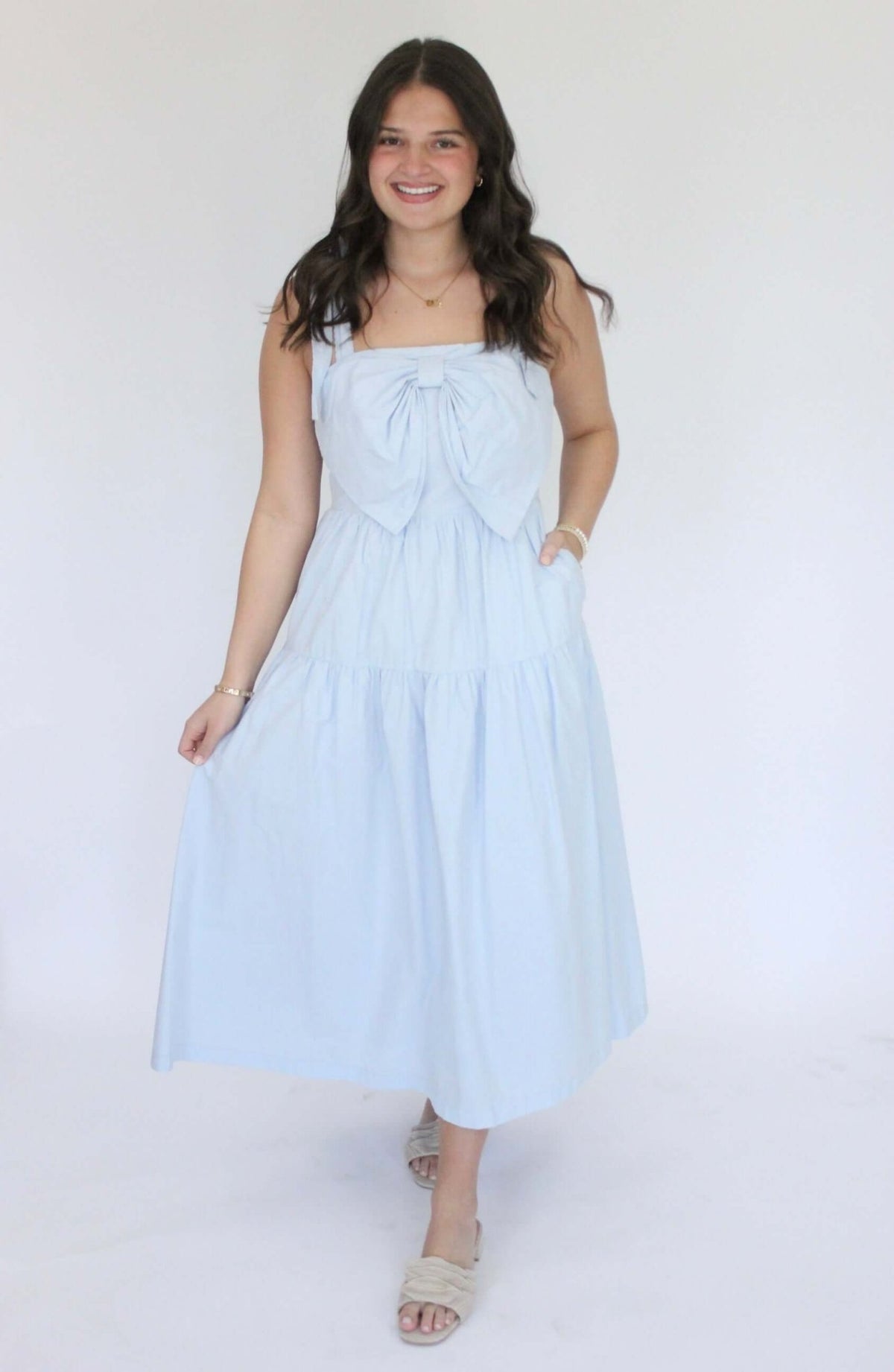 Carolina Breeze Bow Midi Dress - Blue - Anderson Ave boutique