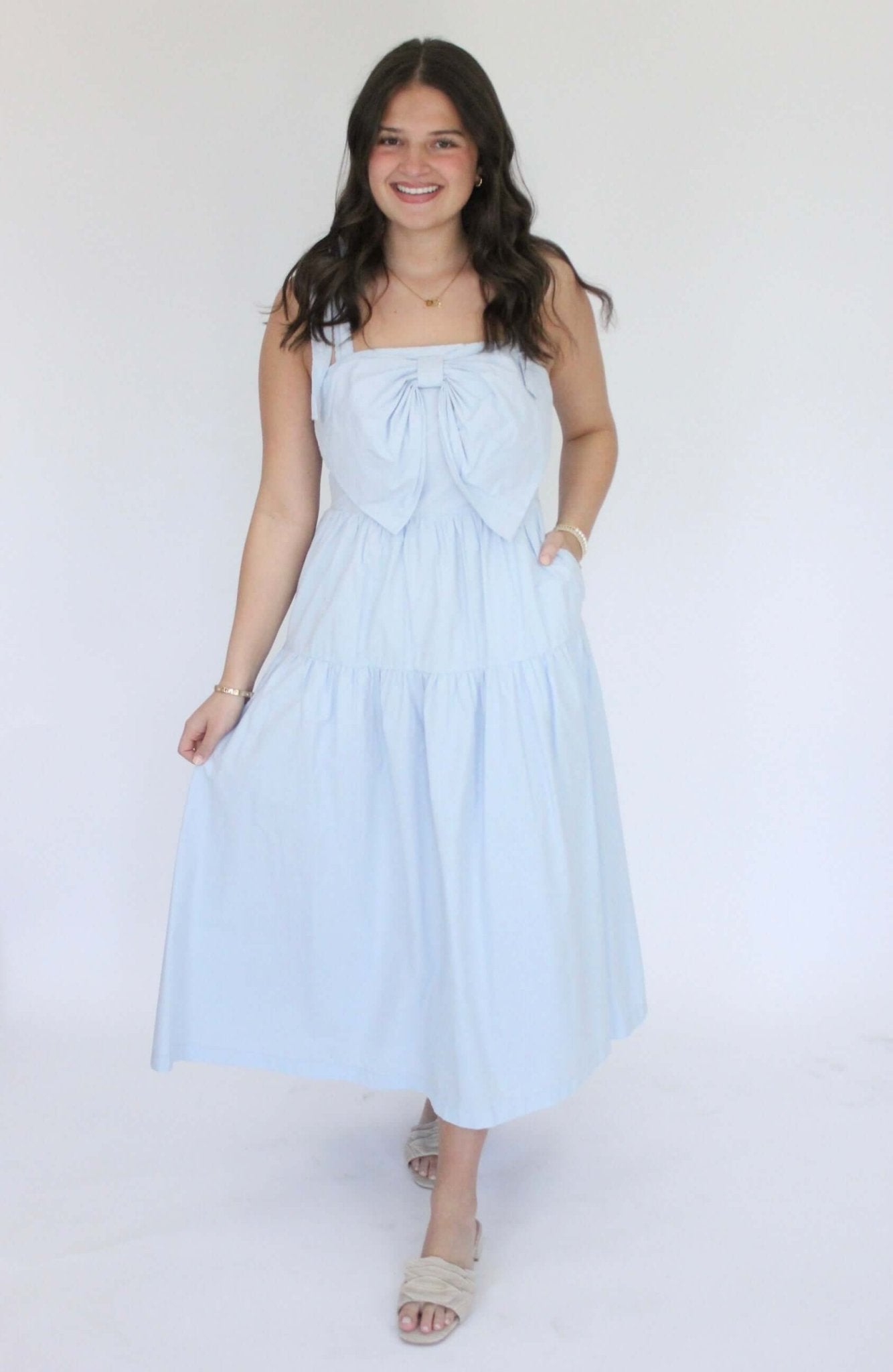Carolina Breeze Bow Midi Dress - Blue - Anderson Ave boutique