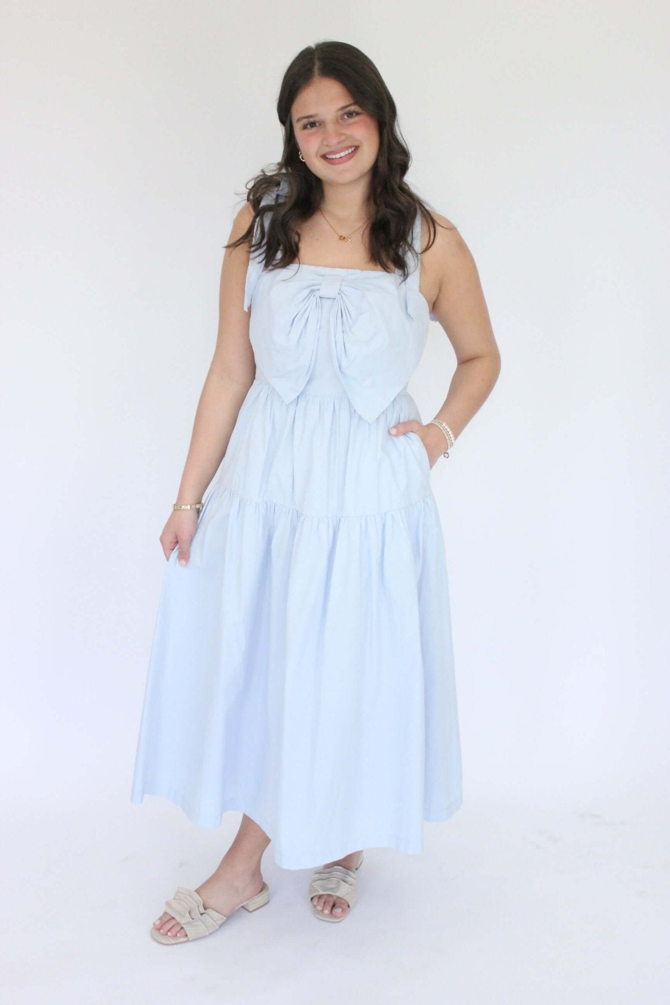 Carolina Breeze Bow Midi Dress - Blue - Anderson Ave boutique