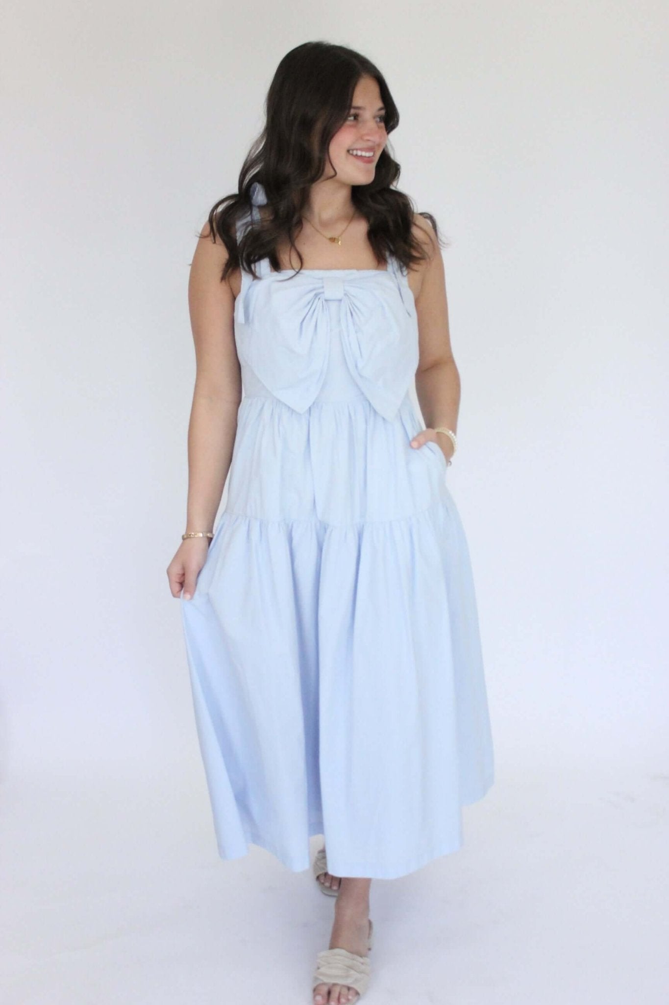 Carolina Breeze Bow Midi Dress - Blue - Anderson Ave boutique