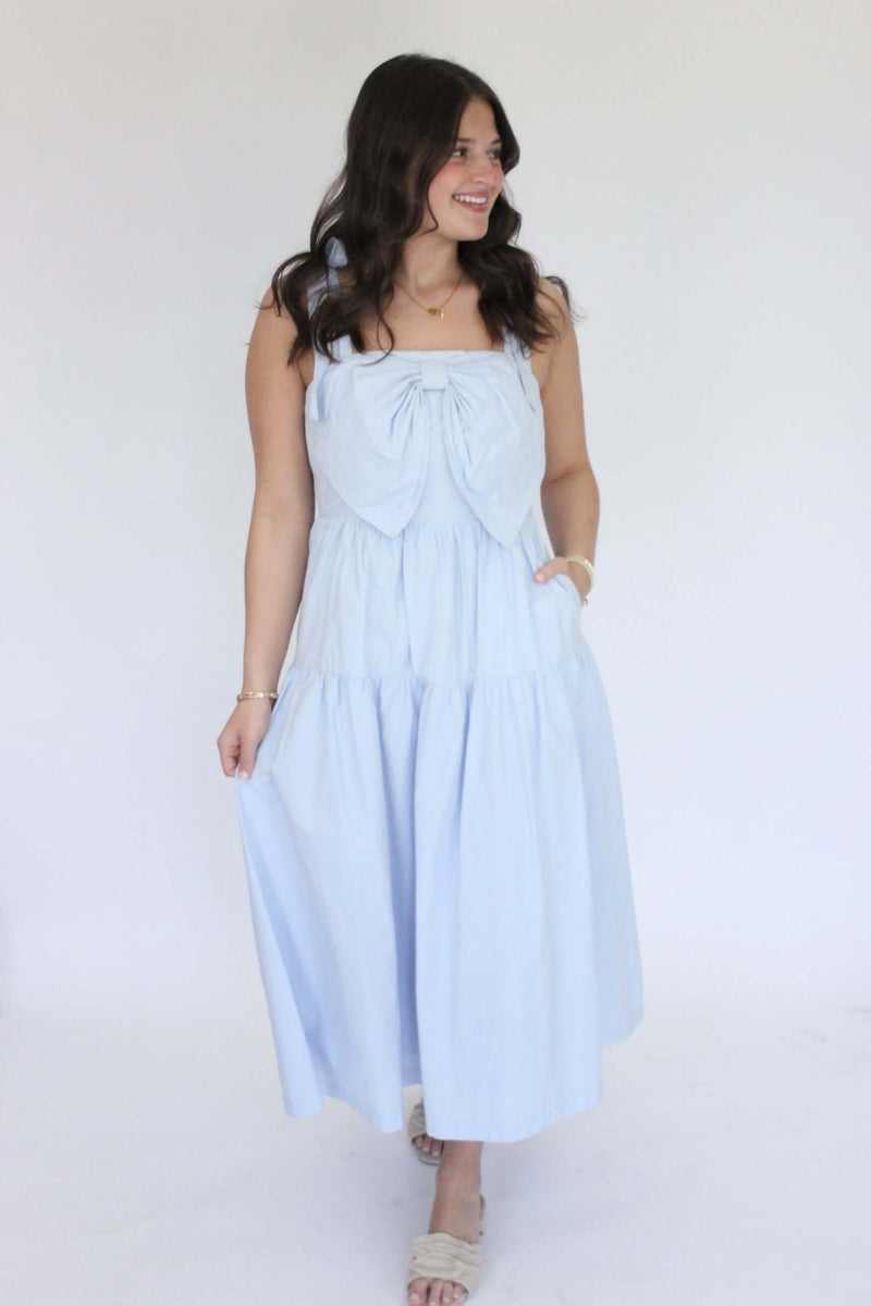 Carolina Breeze Bow Midi Dress - Blue - Anderson Ave boutique