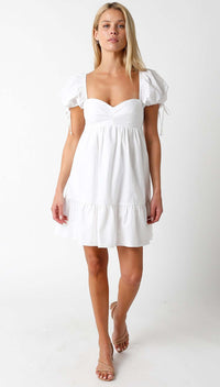 Celeste Puff Sleeve Cotton Babydoll Dress – White - Anderson Ave boutique