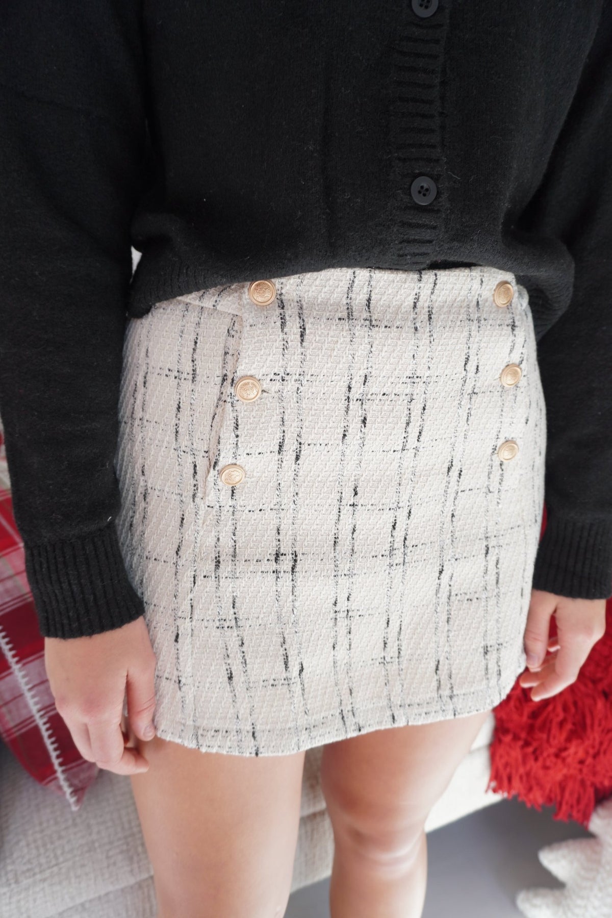 Chanelle Tweed High - Waisted Skort - cream / Black - Anderson Ave boutique