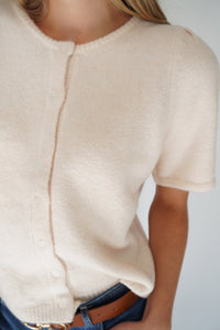 Charlotte Cream Button - Front Short Sleeve Sweater Top – Soft Knit Neutral - Anderson Ave boutique