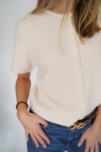 Charlotte Cream Button - Front Short Sleeve Sweater Top – Soft Knit Neutral - Anderson Ave boutique