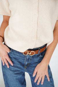 Charlotte Cream Button - Front Short Sleeve Sweater Top – Soft Knit Neutral - Anderson Ave boutique