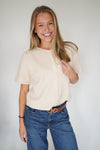 Charlotte Cream Button - Front Short Sleeve Sweater Top – Soft Knit Neutral - Anderson Ave boutique