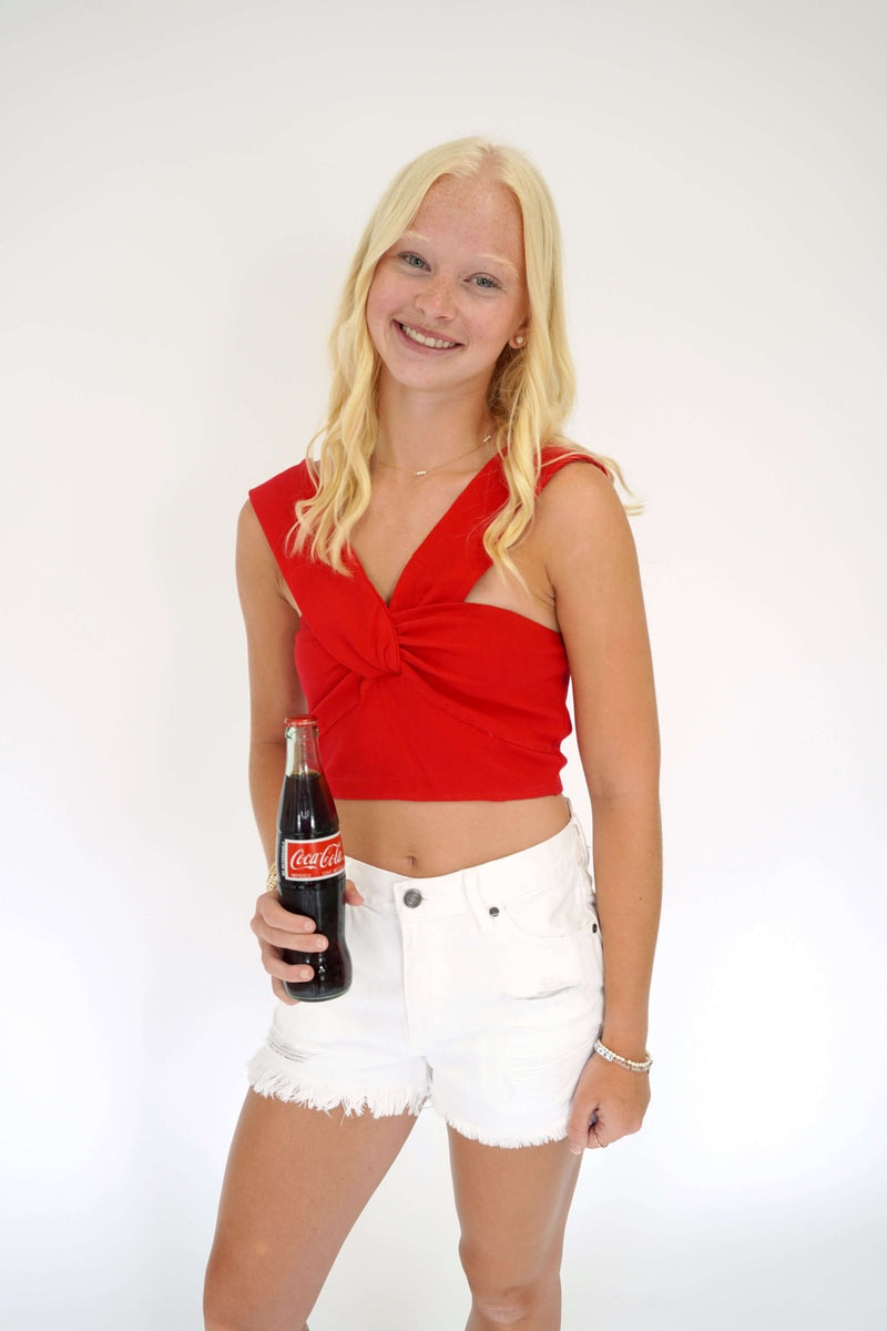 Cherry Twist Crop Top - Red - Anderson Ave boutique