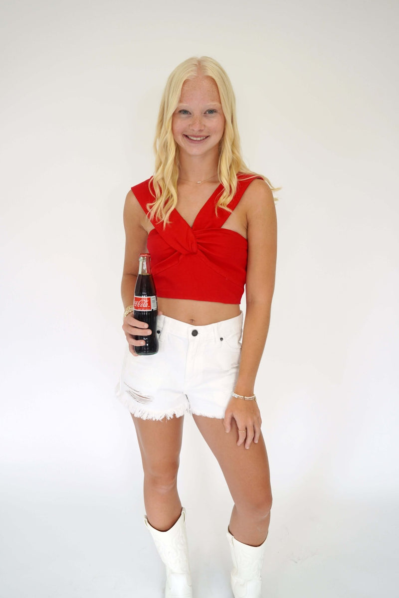 Cherry Twist Crop Top - Red - Anderson Ave boutique