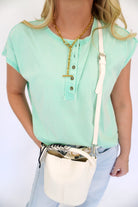 Chic Pebbled Vegan Leather Bucket Bag - Scarf Accent Edition - Anderson Ave boutique