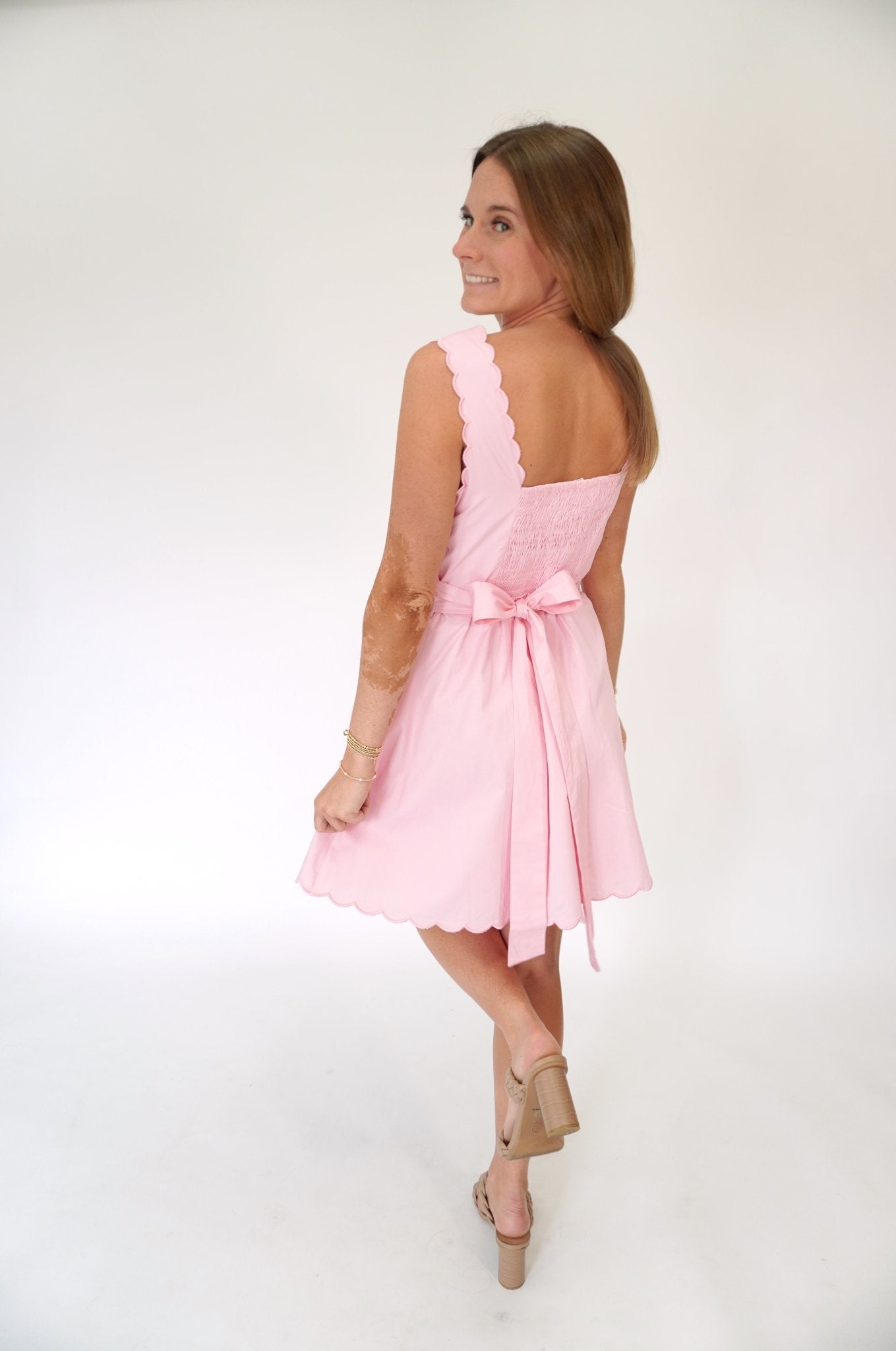 Chloe Scalloped Trim Self - Tie Flared Mini Dress - Anderson Ave boutique