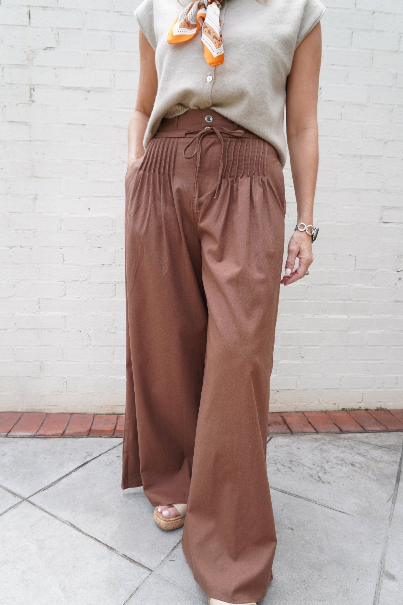 Chocolate Brown High Waist Wide Leg Pants - Anderson Ave boutique