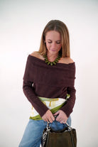Chocolate Brown Off-Shoulder Sweater - Anderson Ave boutique