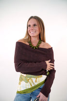 Chocolate Brown Off-Shoulder Sweater - Anderson Ave boutique