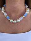Chunky Beaded Necklace - Blue and Pearl - Anderson Ave boutique