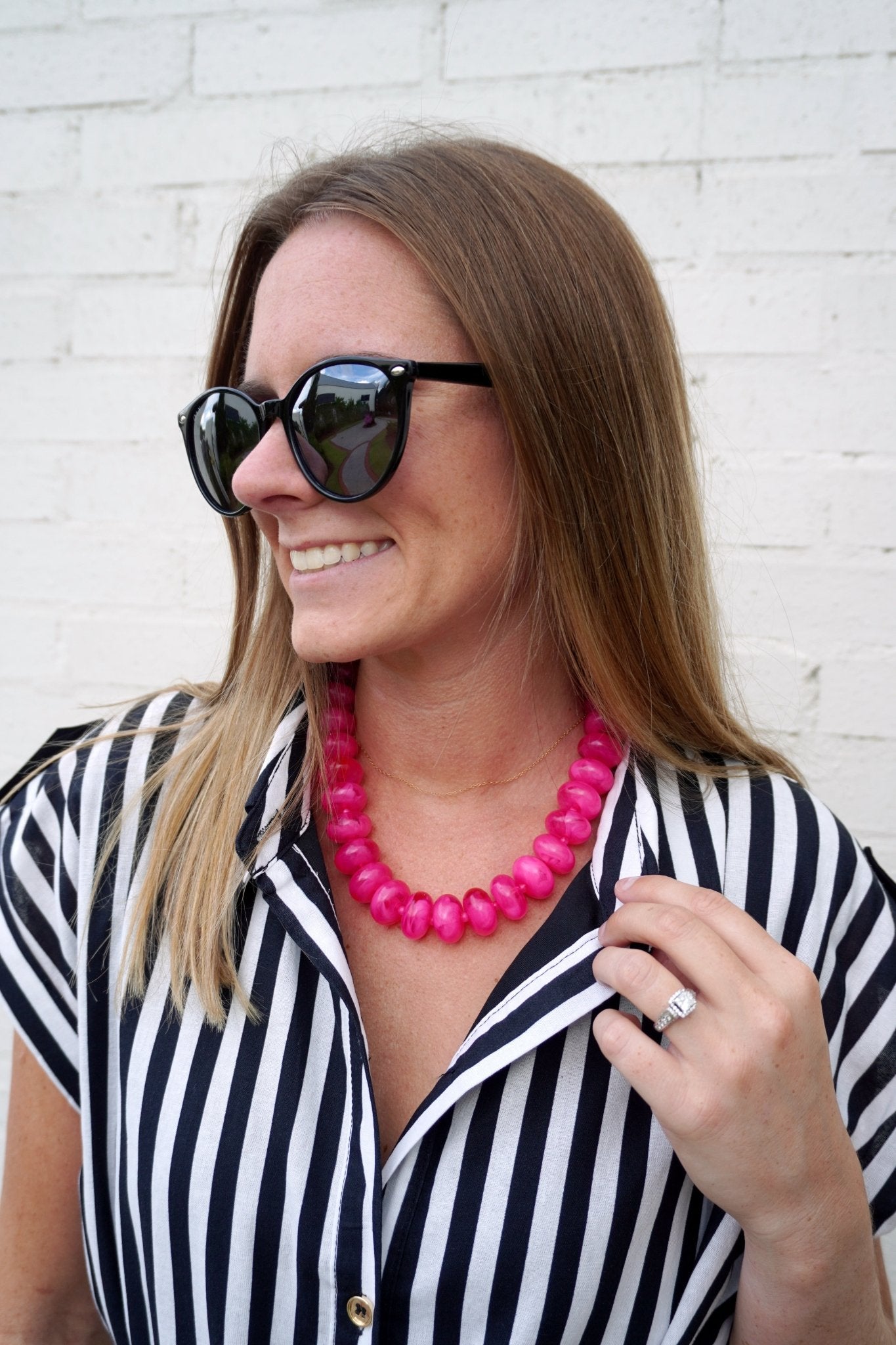 Chunky Beaded Necklace- Hot Pink - Anderson Ave boutique