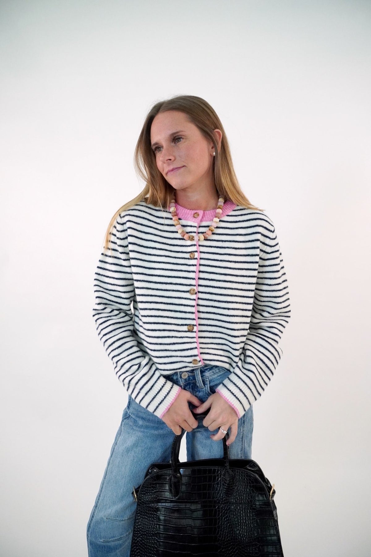 Chunky Blush and Taupe Marbled Beaded Collar Necklace - Anderson Ave boutique