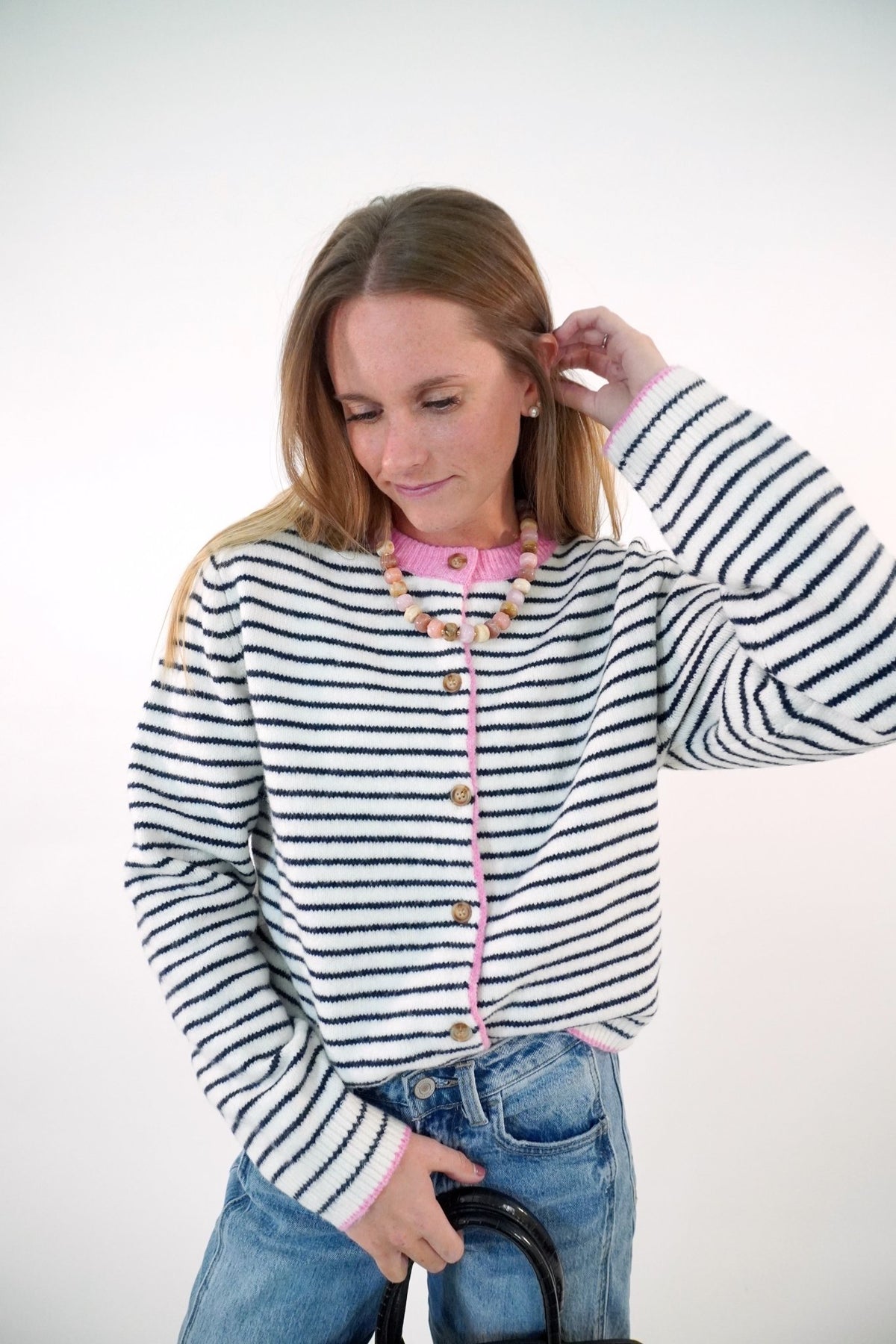 Chunky Blush and Taupe Marbled Beaded Collar Necklace - Anderson Ave boutique