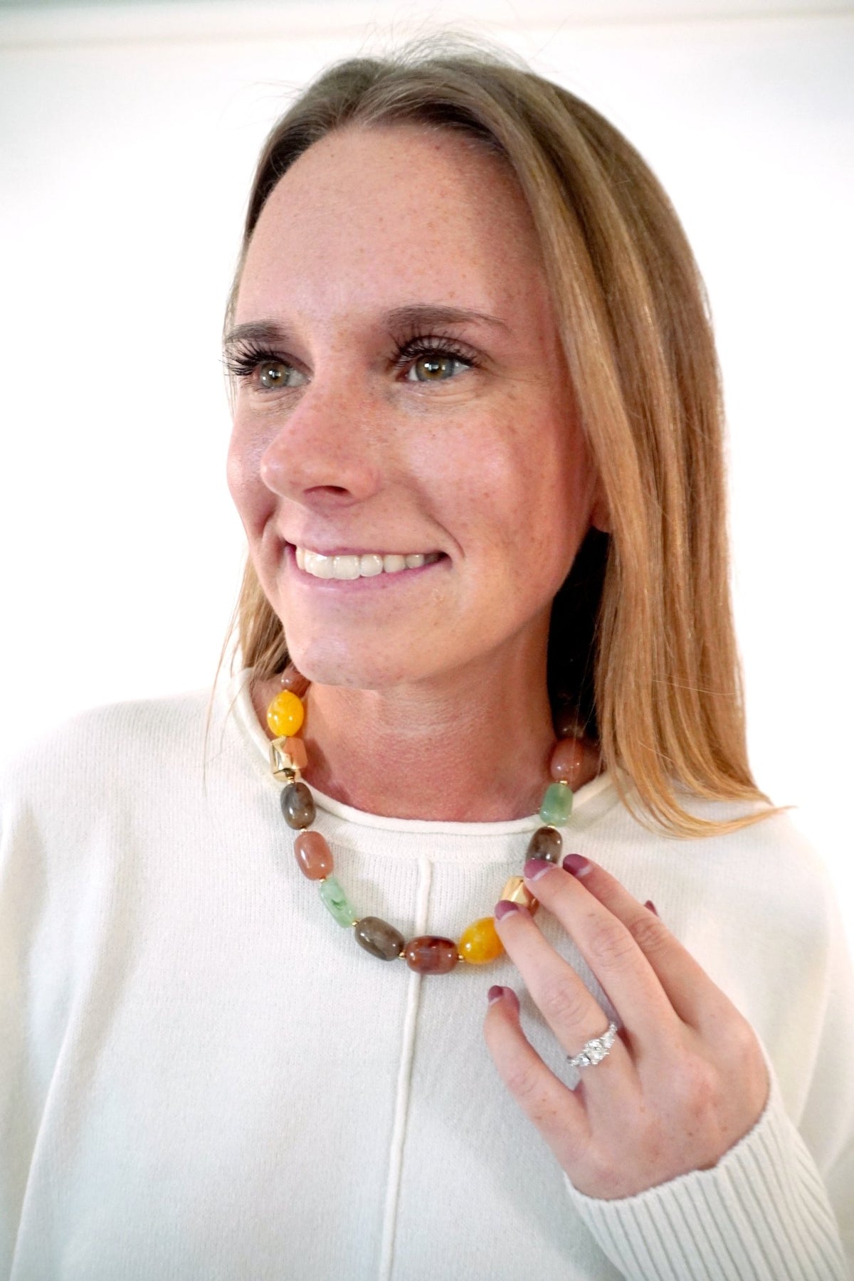 Chunky Multicolor Marbled Beaded Necklace with Gold Accents - Anderson Ave boutique