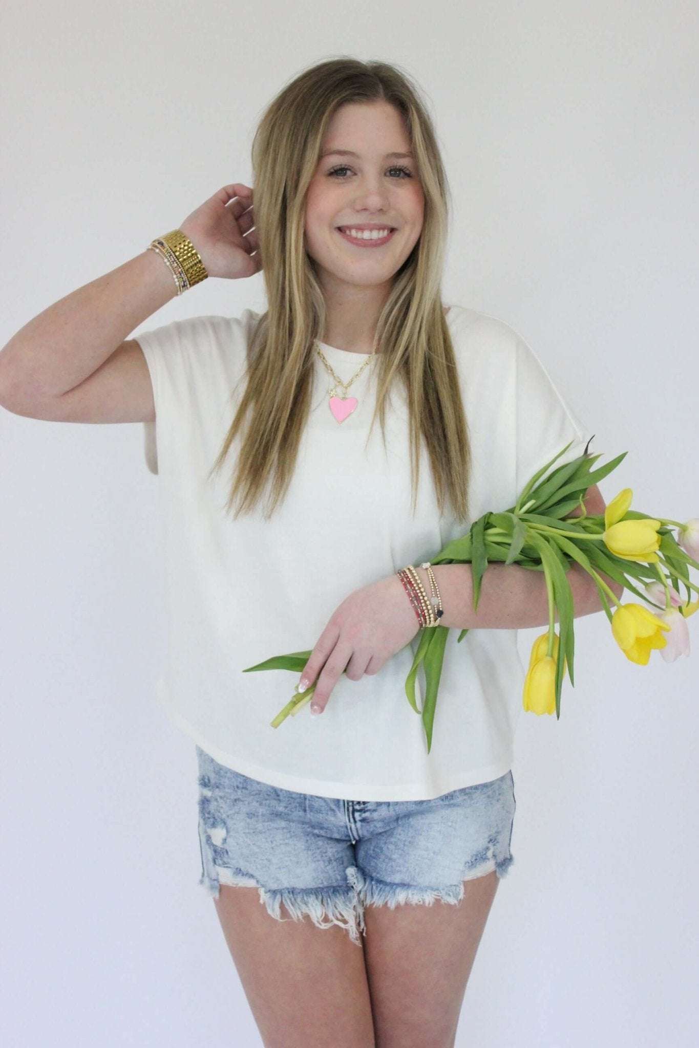 Clara Short Sleeve Relaxed Tee - White - Anderson Ave boutique
