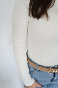 Classic Cream Ribbed Knit Long Sleeve Top - Anderson Ave boutique