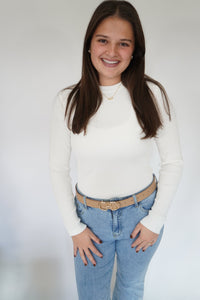 Classic Cream Ribbed Knit Long Sleeve Top - Anderson Ave boutique