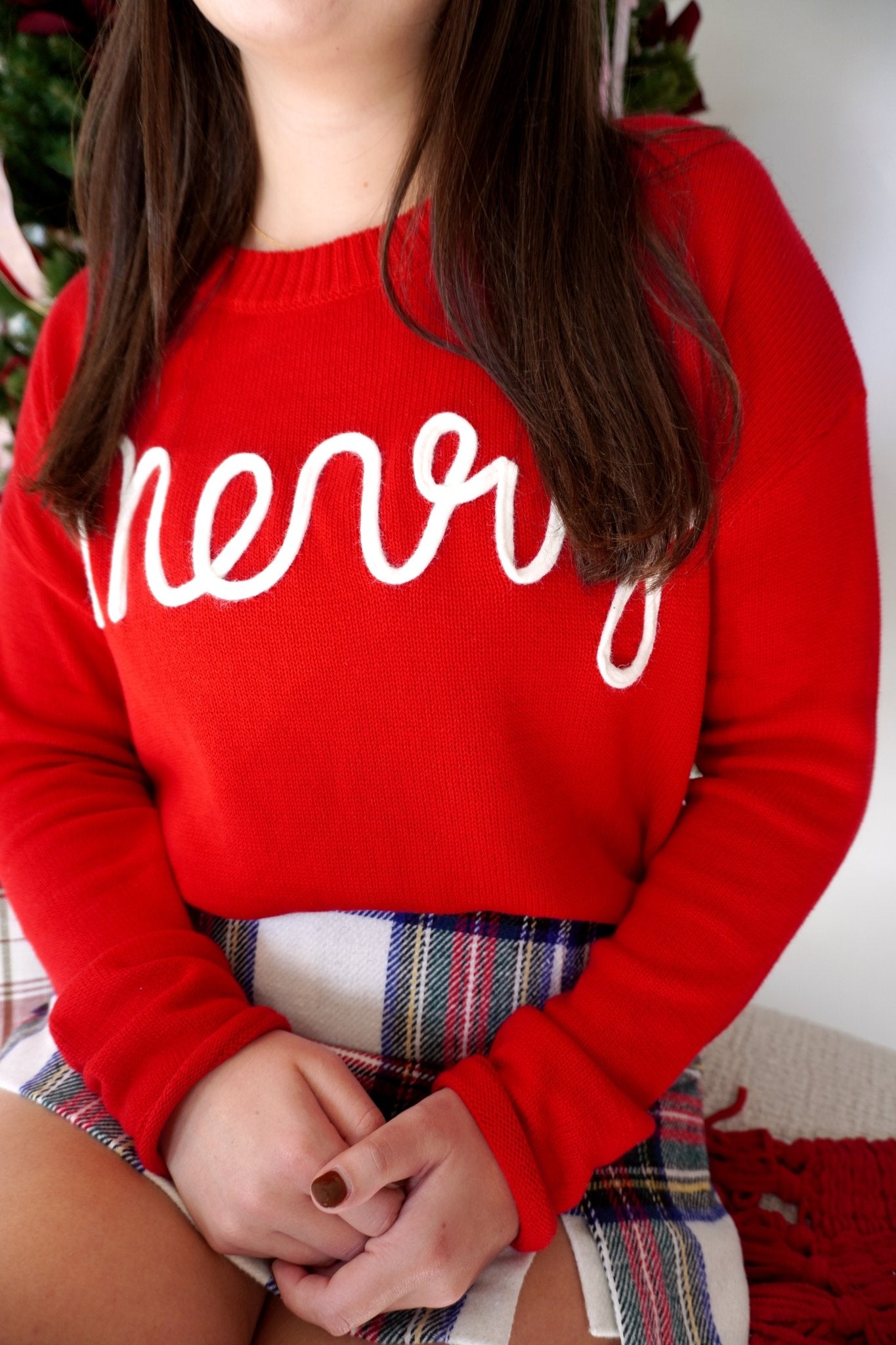Classic Merry Holiday Knit Sweater - Red - Anderson Ave boutique