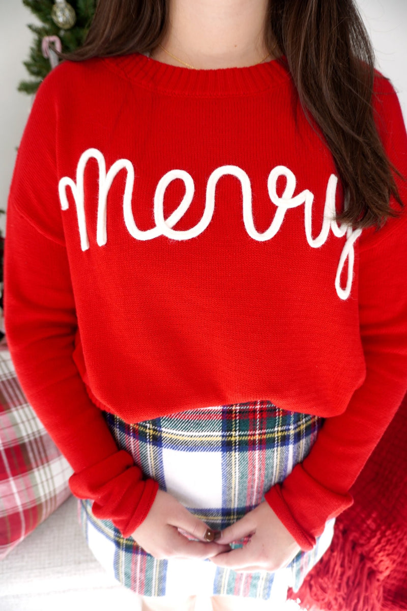 Classic Merry Holiday Knit Sweater - Red - Anderson Ave boutique