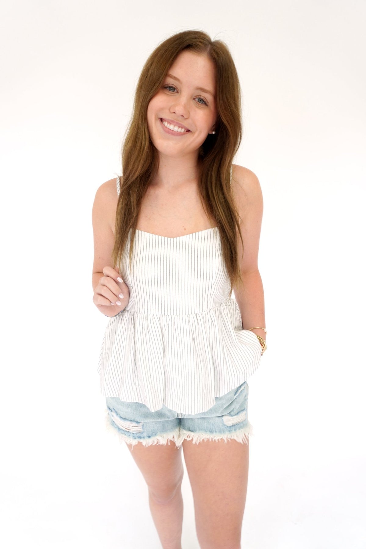 Coastal Breeze Striped Peplum Top - Anderson Ave boutique