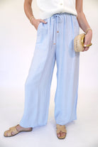 Coastal Breeze Wide Leg Woven Pants – Relaxed Drawstring Fit - Anderson Ave boutique
