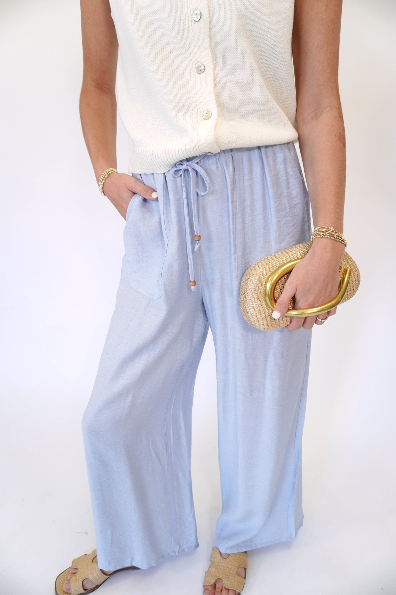 Coastal Breeze Wide Leg Woven Pants – Relaxed Drawstring Fit - Anderson Ave boutique