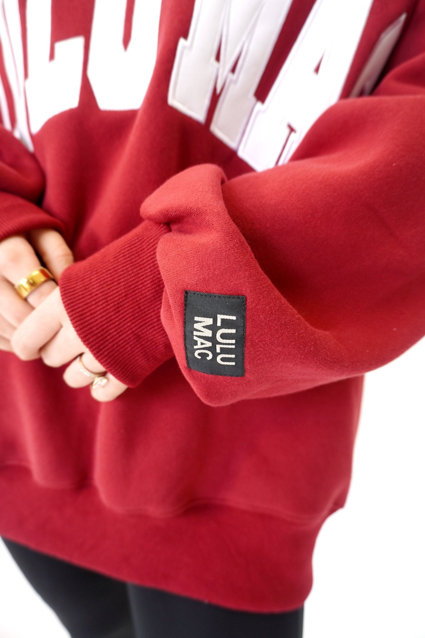 Copy Lulu Mac Oversized Cardinal Red Sweatshirt – White Appliqué Stitch Pullover - Anderson Ave boutique