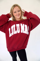 Copy Lulu Mac Oversized Cardinal Red Sweatshirt – White Appliqué Stitch Pullover - Anderson Ave boutique