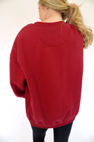 Copy Lulu Mac Oversized Cardinal Red Sweatshirt – White Appliqué Stitch Pullover - Anderson Ave boutique