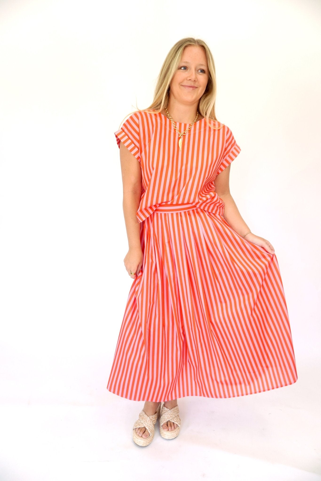 Coral Coast Pink Striped Midi Set - Anderson Ave boutique