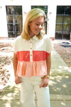 Coral Crush Ruffle Hem Colorblock Top - Anderson Ave boutique