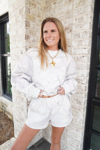 Cozy Camo Lounge Sweatshirt & Shorts Set – Light Heather - Anderson Ave boutique