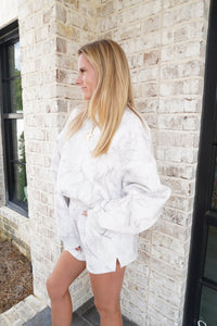 Cozy Camo Lounge Sweatshirt & Shorts Set – Light Heather - Anderson Ave boutique