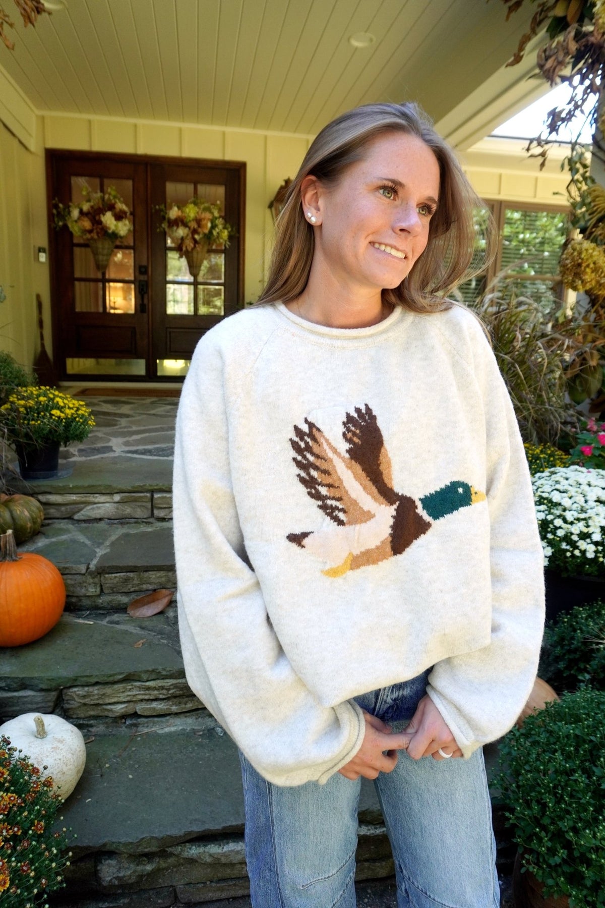 Cozy Mallard Graphic Sweater – Oatmeal - Anderson Ave boutique