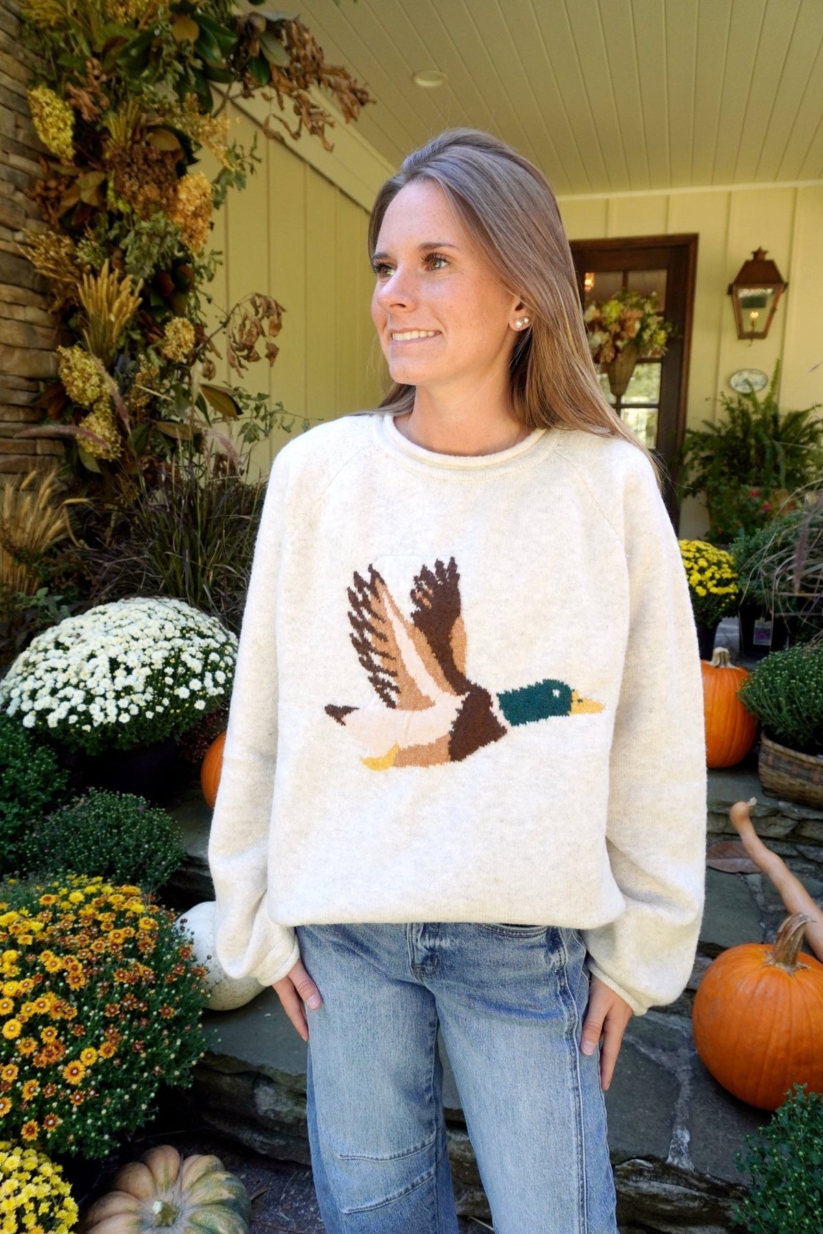 Cozy Mallard Graphic Sweater – Oatmeal - Anderson Ave boutique